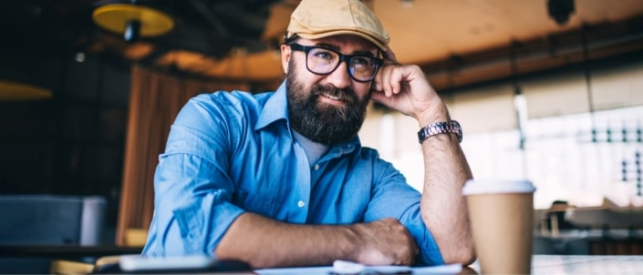 A business owner sitting at a table